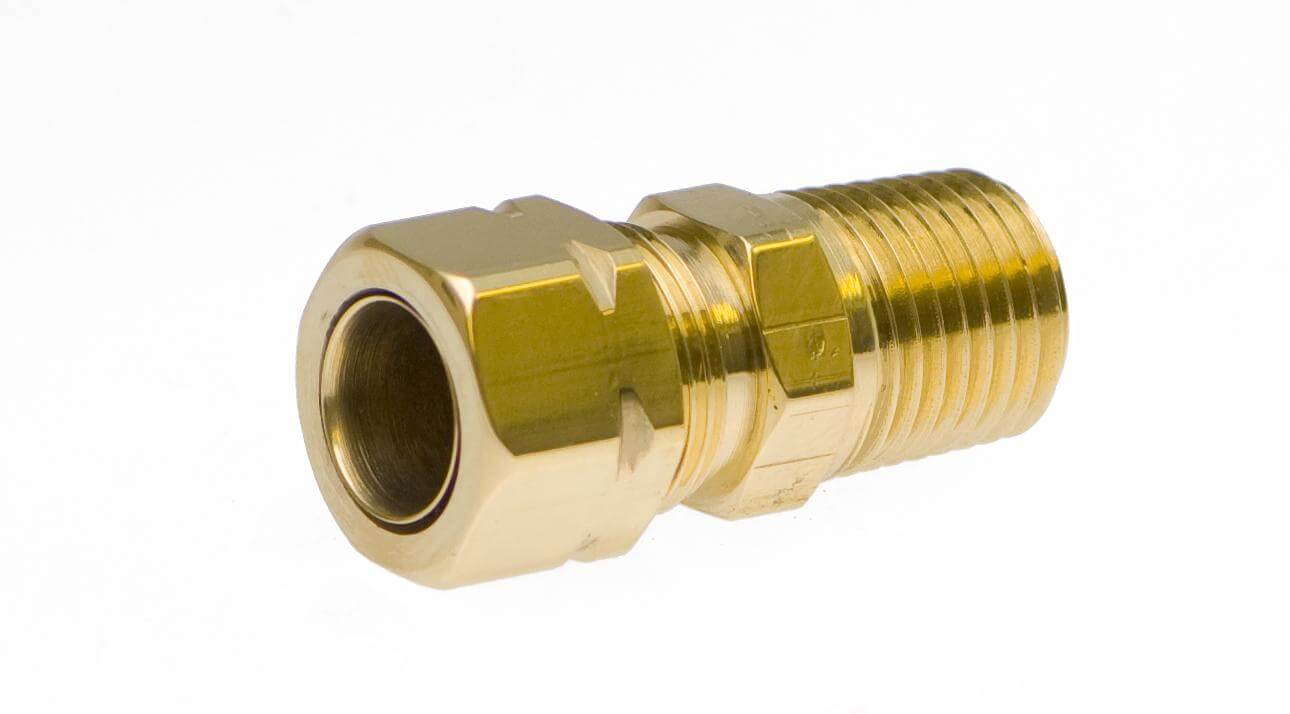 Medium Duty Brass Male Adapter 3/8β Tube x ΒΌβ MNPT