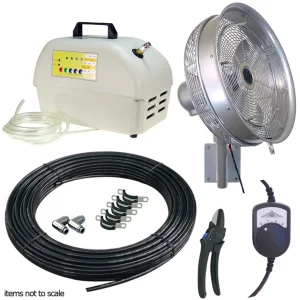 One 18 Inch Wall Mount Misting Fan Package w/ ProMist 35 Pump w/filter