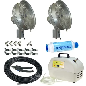 Two Misting Fan Package - 18 Inch, 1000PSI 16 Nozzle Capacity Pump